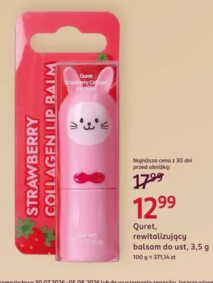 Balsam do ust Quret Strawberry Collagen Lip Balm promocja w Rossmann