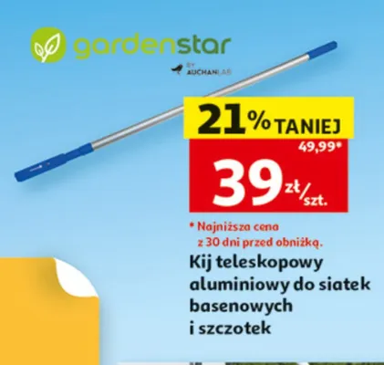 Kij teleskopowy aluminiowy do siatek basenowych i szczotek Gardenstar promocja w Auchan