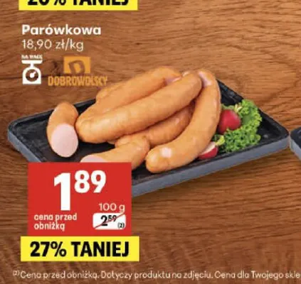 Kiełbasa parówkowa Dobrowolscy promocja w Delikatesy Centrum