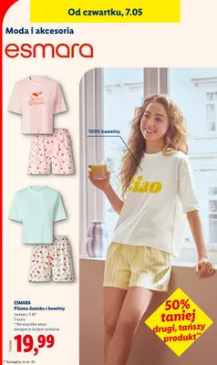 Piżama damska z bawełny Esmara promocja w Lidl