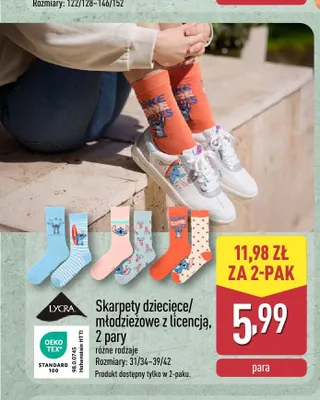 Skarpety dziecięce/młodzieżowe z licencją promocja w Aldi