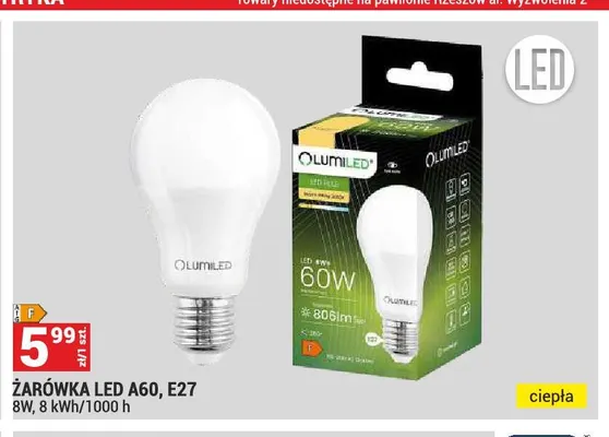 Żarówka LED A60 E27 Lumiled promocja w Merkury Market