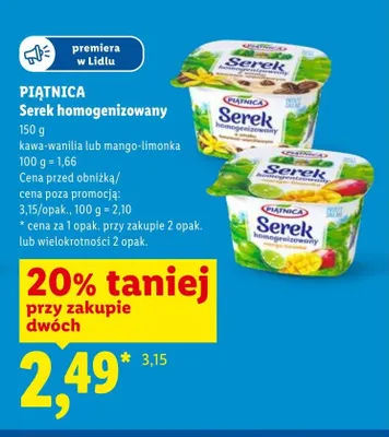 Serek homogenizowany Piątnica mango-limonka promocja w Lidl