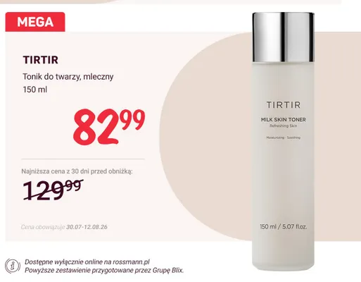 Tonik do twarzy mleczny TIRTIR Milk Skin Toner promocja w Rossmann