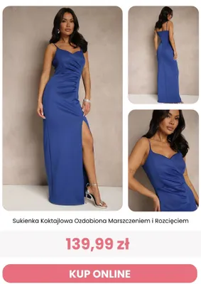 Sukienka koktajlowa Renee ozdobiona marszczeniem i rozcięciem promocja w Renee