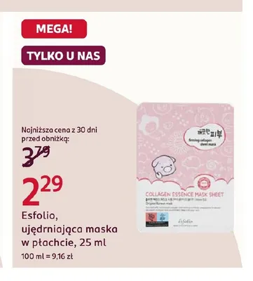 Ujędrniająca maska w płachcie Esfolio promocja w Rossmann