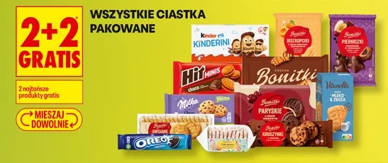 Wszystkie ciastka pakowane 2+2 GRATIS promocja w Biedronka
