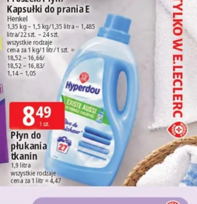 Płyn do płukania tkanin Hyperdou promocja w Leclerc