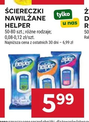 Ściereczki nawilżane Helper 50-80 szt promocja w Stokrotka