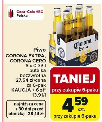Piwo Corona Extra 6x0.33l butelka bezwrotna promocja w Carrefour