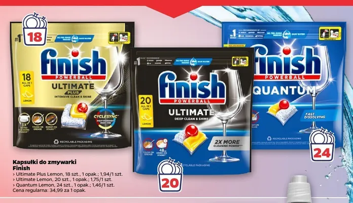 Kapsułki do zmywarki Finish Powerball Ultimate Plus Lemon promocja w Netto