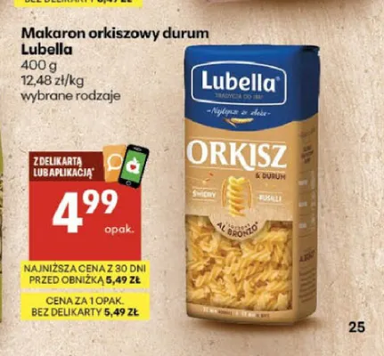 Makaron orkiszowy durum świdry Lubella promocja w Delikatesy Centrum