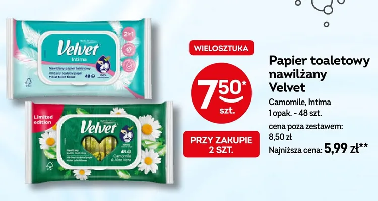 Papier toaletowy nawilżany Velvet Intima 48-pak promocja w Żabka