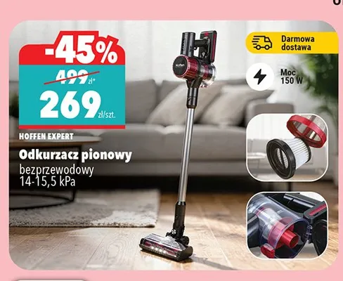 Odkurzacz pionowy bezprzewodowy 14-15,5 kPa promocja w Biedronka