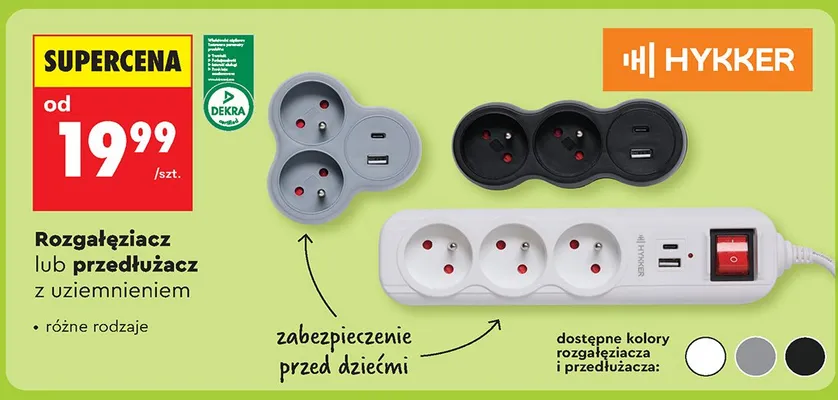 Rozgałęziacz lub przedłużacz z uziemieniem promocja w Biedronka