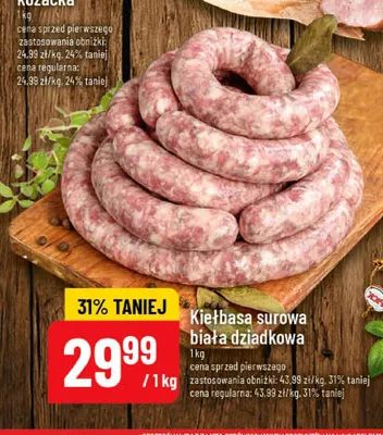 Kiełbasa surowa biała dziadkowa promocja w POLOmarket