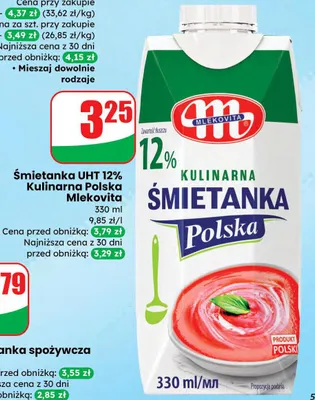 Śmietanka UHT 12% Kulinarna Polska promocja w Dino