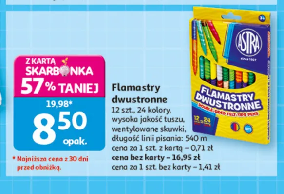 Flamastry dwustronne Astra promocja w Auchan