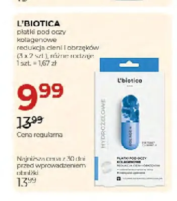 Płatki pod oczy kolagenowe redukcja cieni i obrzęków L'biotica promocja w Drogerie Jawa