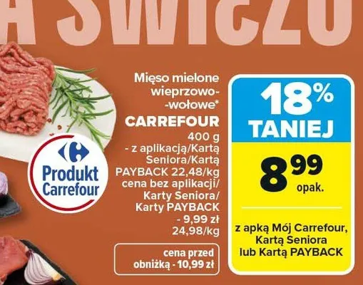 Mięso mielone wieprzowo-wołowe promocja w Carrefour