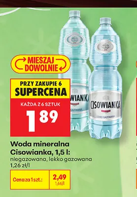 Woda mineralna gazowana Cisowianka lekko promocja w Biedronka