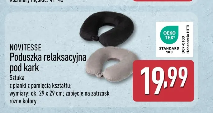 Poduszka relaksacyjna pod kark Novitesse promocja w Aldi