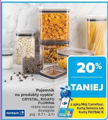 Pojemnik na produkty sypkie Crystal, Rigato, Florina różne rodzaje dostępne promocja w Carrefour