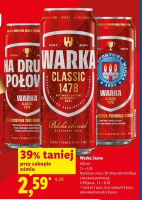 Piwo Warka Jasne Classic promocja w Lidl