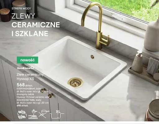 Zlew ceramiczny GoodHome Hyssop 1.5 bowl ceramic sink biały 55,5x46x20cm promocja w Castorama
