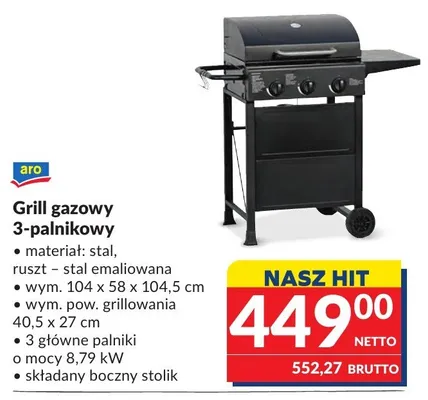 Grill gazowy 3-palnikowy aro promocja w Makro