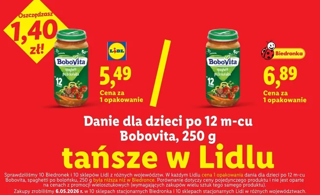 Danie dla dzieci po 12m-cu Bobovita spaghetti po bolońsku promocja w Lidl