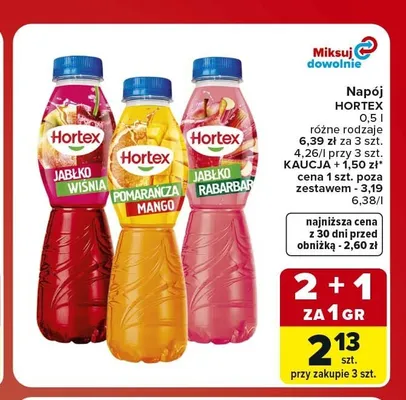 Napój jabłko wiśnia Hortex promocja w Carrefour Market