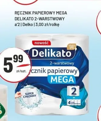 Ręcznik papierowy Mega Delikato 2-warstwowy promocja w Sedal
