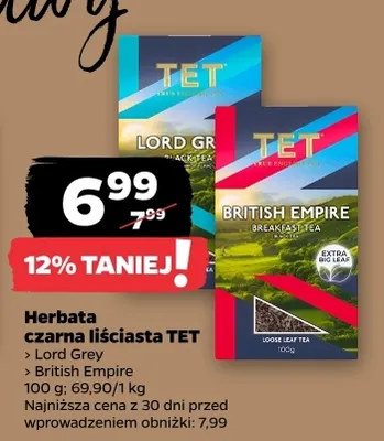 Herbata czarna liściasta British Empire TET promocja w Netto
