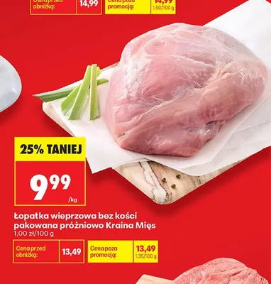 Łopatka wieprzowa bez kości pakowana próżniowo Kraina Mięs promocja w Biedronka