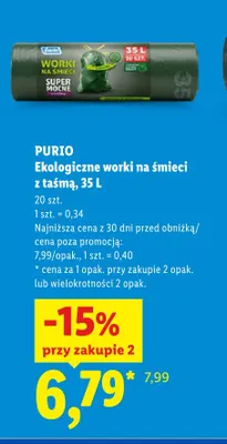 Ekologiczne worki na śmieci z taśmą 35 l Purio promocja w Lidl
