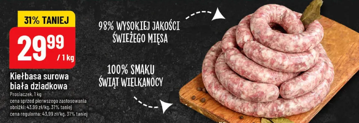 Kiełbasa surowa biała dziadkowa promocja w POLOmarket