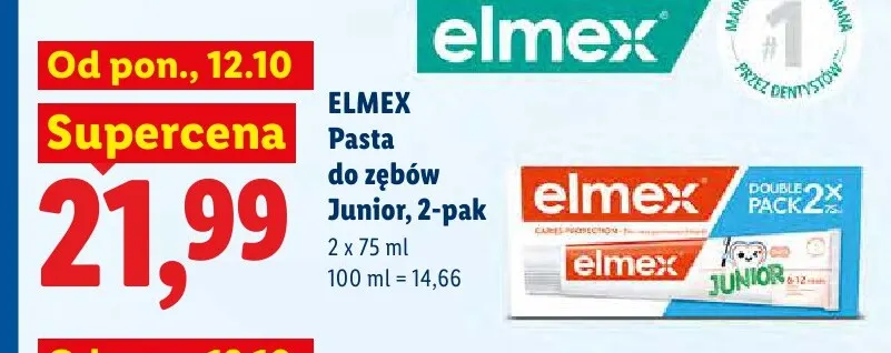 Pasta do zębów Junior 2-pak Elmex promocja w Lidl