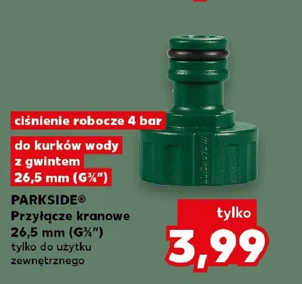 Przyłącze kranowe PARKSIDE 26,5mm (G 3/4") ciśnienie robocze 4 bar promocja w Kaufland