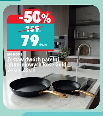 Zestaw dwóch patelni aluminiowych MG HOME Rose Gold 24cm 28cm promocja w Biedronka