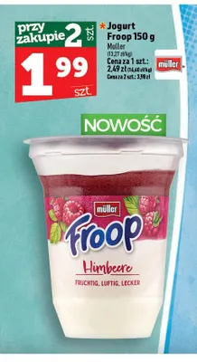 Jogurt Froop malinowy Müller promocja w TOPAZ