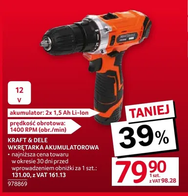 Wkrętarka akumulatorowa Kraft & Dele promocja w Selgros