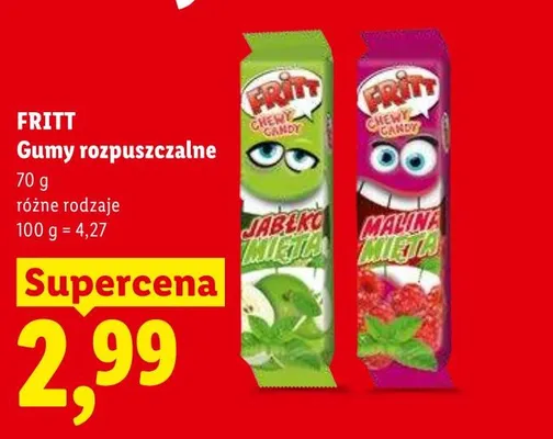 Gumy rozpuszczalne FRITT jabłko mięta promocja w Lidl