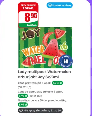 Lody multipack Watermelon arbuz jabłko Joy 6-pak 73 ml promocja w Dino