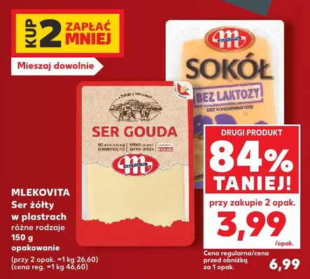 Ser sokół bez laktozy w plastrach Mlekovita promocja w Kaufland