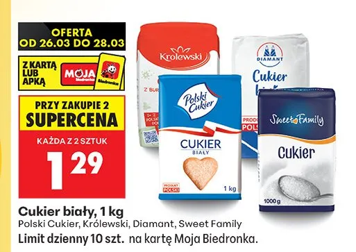 Cukier biały Królewski, Polski Cukier, Diamant, Sweet Family promocja w Biedronka