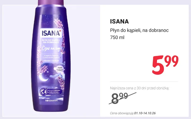 Płyn do kąpieli na dobranoc Isana promocja w Rossmann