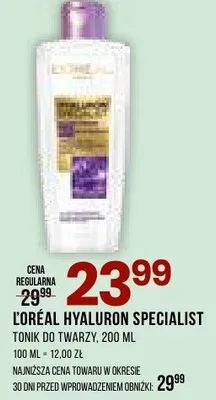 Tonik L'Oreal Hyaluron Specialist zabieg nawilżający na dzień promocja w Drogerie Natura