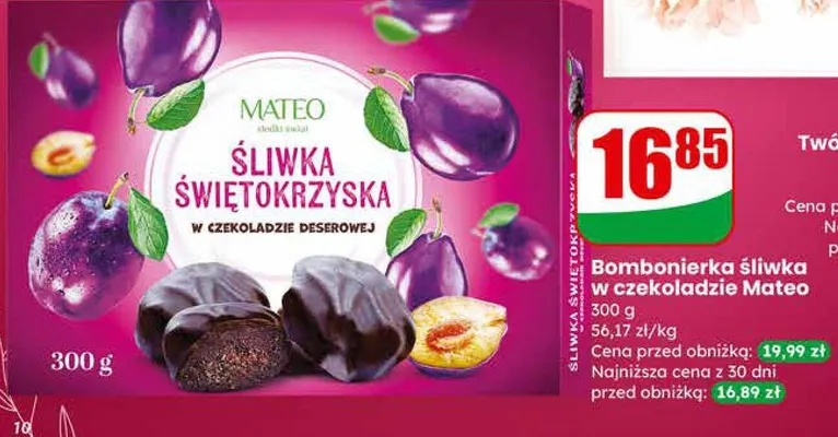 Bombonierka śliwka w czekoladzie deserowej promocja w Dino