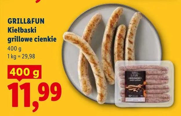 Kiełbaski grillowe cienkie Grill&Fun promocja w Lidl